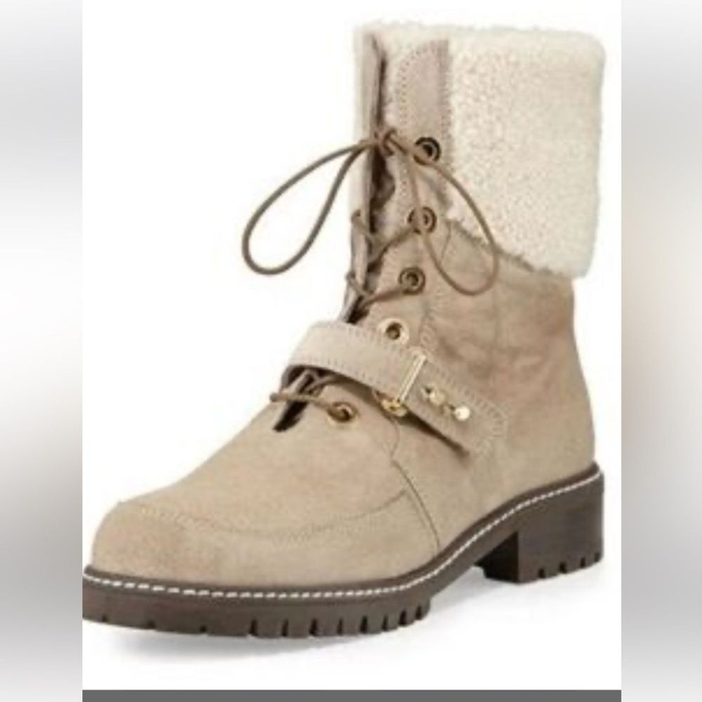 Stuart‎ Weitzman Viking Suede Sherpa Boots size 8 minimalist luxury layered
